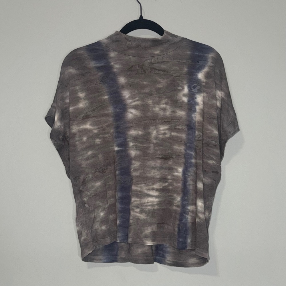 Young Fabulous & Broke‎ Tie Dye Mock Neck Dolman Sleeve Top Grey Blue Medium